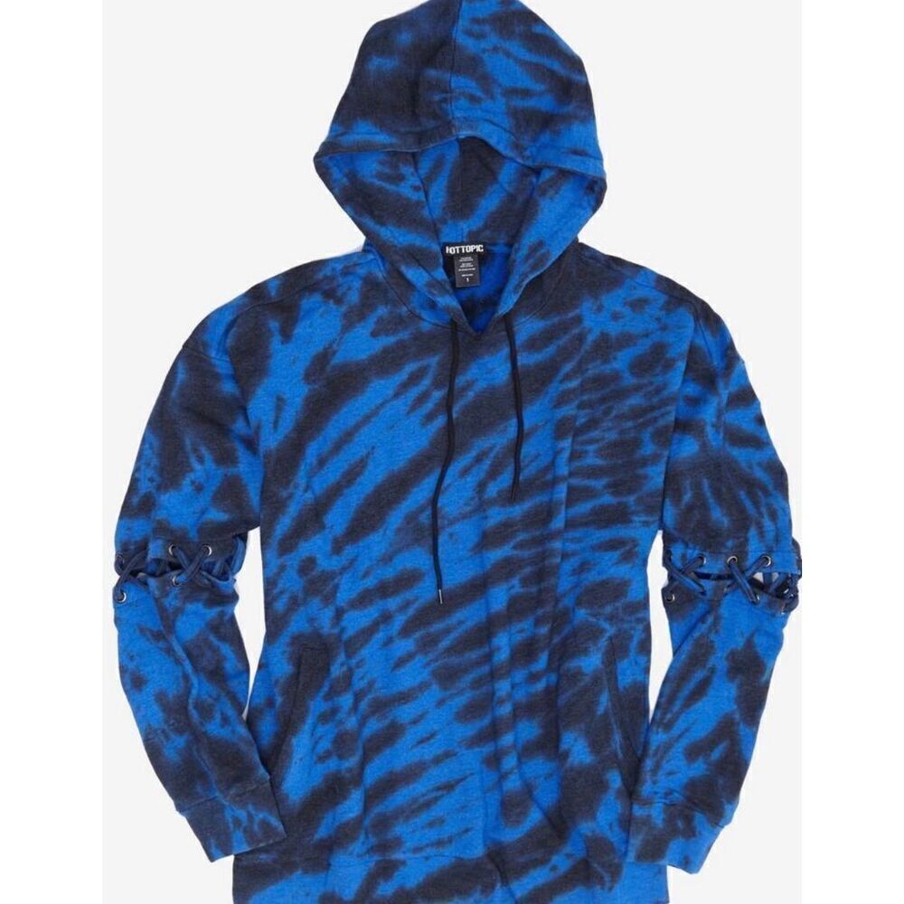 Hot Topic Blue & Black Lace-Up Sleeve Tie-Dye Girls Hoodie Size Small
